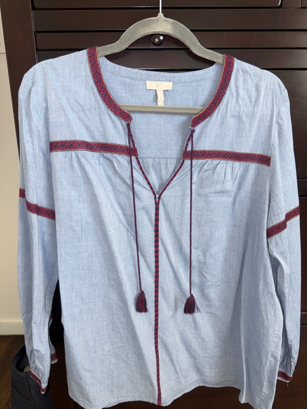 Joie Light Blue Tunic with Red Trim and Tassels